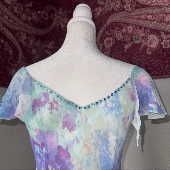 Blue Purple Y2K 2000s Fairy Sequin Ruffle Women’s Small Summer Spring Dress - Picture 7 of 7